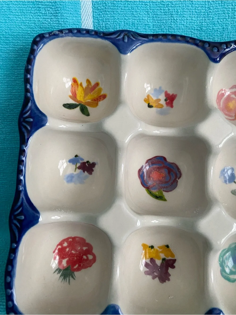 Pioneer woman, stoneware egg holder with floral design